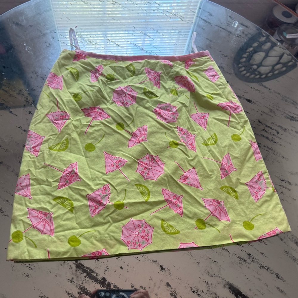 Lilly Pulitzer Mini Skirt Green Pink Parasol Lime Rickey Pattern w Pocket Size 8